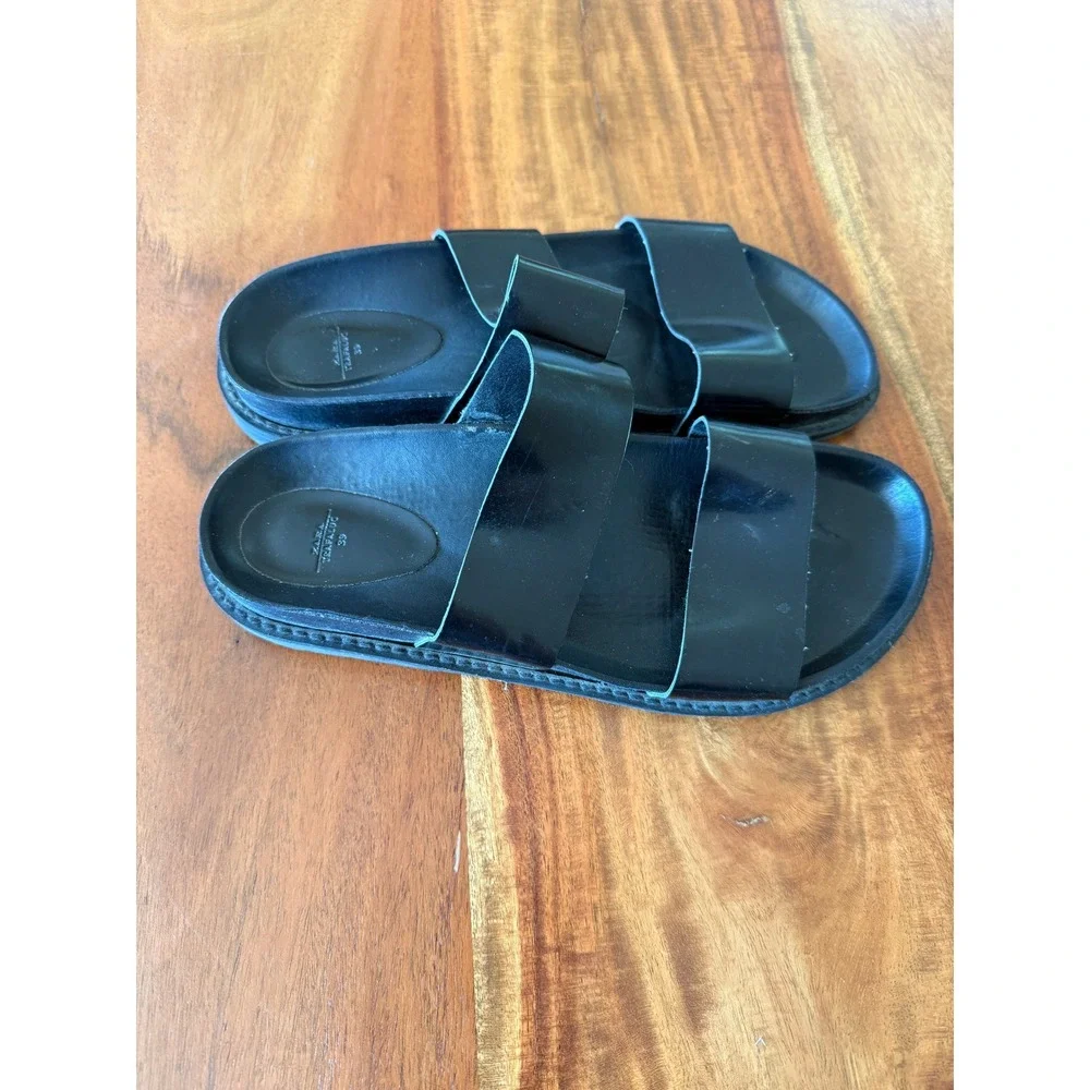 Zara Thick Black Strap Slip on Sandal Size 39 Women's 8-8.5 - Picture 3 of 4